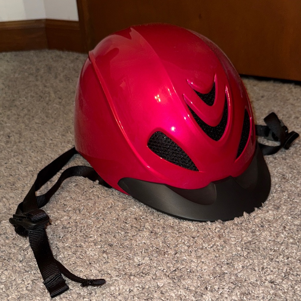 Flipfold Shiny Red Riding Helmet with Black Straps